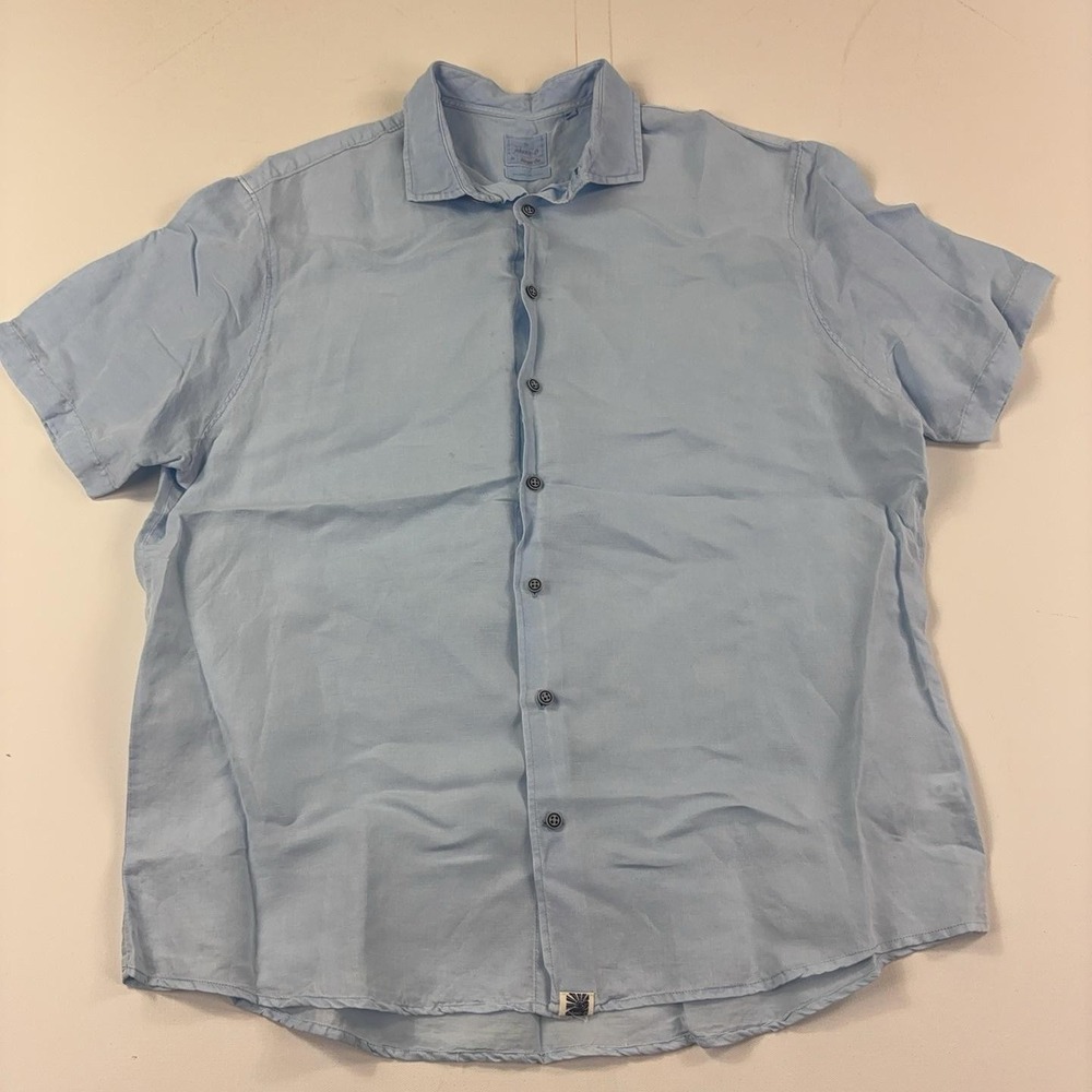 Johnnie-O Shirt Mens XL Blue Linen Lyocell Short Sleeve Button Up Casual